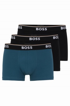 Ropa Interior Hugo Boss Three-pack Of Stretch-cotton Trunks With Logo Waistbands Hombre Negros Verdes | 95026-ETCR