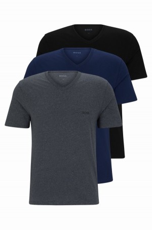 Ropa Interior Hugo Boss Three-pack Of V-neck In Algodon Hombre Azules Claro | 37698-EZCW