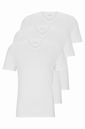 Ropa Interior Hugo Boss Three-pack Of V-neck In Algodon Hombre Blancos | 48369-NIMP