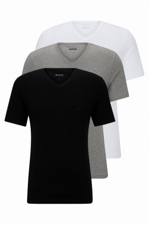 Ropa Interior Hugo Boss Three-pack Of V-neck In Algodon Hombre Blancos Grises Negros | 36975-EAFK