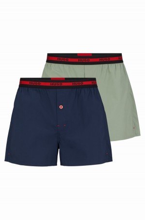 Ropa Interior Hugo Boss Two-pack Of Algodon Boxer With Logo Waistbands Hombre Verdes Claro | 82641-GJUW