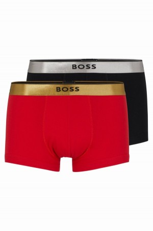 Ropa Interior Hugo Boss Two-pack Of Algodon Trunks With Metallic Branded Waistbands Hombre Rojos | 30125-DHVR
