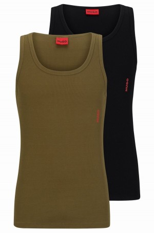 Ropa Interior Hugo Boss Two-pack Of Logo Vests In Stretch Algodon Hombre Negros Verdes | 09284-JBMZ
