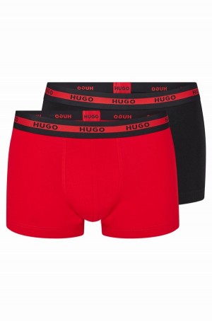 Ropa Interior Hugo Boss Two-pack Of Logo-waistband Trunks In Stretch Algodon Hombre Negros Rojos | 26953-VYOF