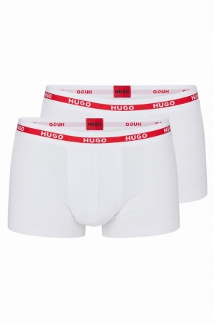 Ropa Interior Hugo Boss Two-pack Of Logo-waistband Trunks In Stretch Algodon Hombre Blancos | 54138-BRKZ