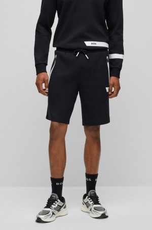 Short Hugo Boss Algodon-blend Drawstring With Logo Stripe Hombre Negros | 40271-PXLA