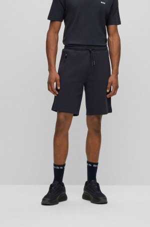 Short Hugo Boss Algodon-blend Drawstring With Logo Stripe Hombre Azules Oscuro | 54196-THDS