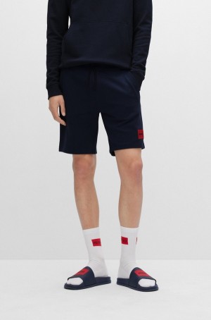Short Hugo Boss Algodon-terry Regular-fit With Logo Label Hombre Azules Oscuro | 98321-ONAH