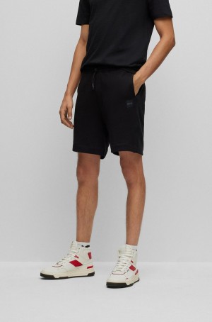 Short Hugo Boss Drawstring In French Terry Algodon With Logo Patch Hombre Negros | 65784-PDNI