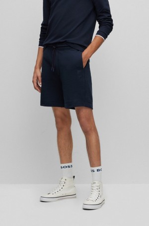 Short Hugo Boss Drawstring In French Terry Algodon With Logo Patch Hombre Azules Oscuro | 57023-EZVK