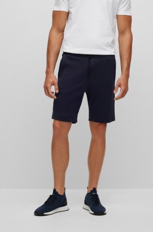 Short Hugo Boss Mixed-material Regular-fit With Curved Logo Hombre Azules Oscuro | 98560-BNJR