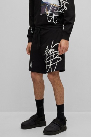 Short Hugo Boss Relaxed-fit Algodon With Graffiti-inspired Logo Hombre Negros | 30469-RZIQ