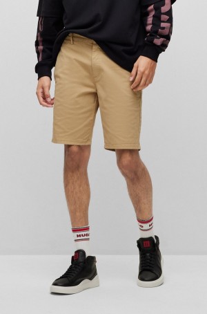 Short Hugo Boss Slim-fit Chino In Stretch-cotton Gabardine Hombre Beige | 13278-ZCVD