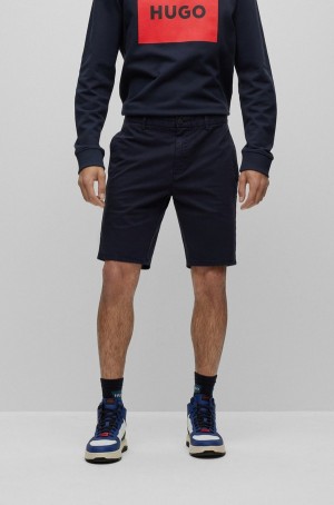 Short Hugo Boss Slim-fit Chino In Stretch-cotton Gabardine Hombre Azules Oscuro | 87596-GRJI