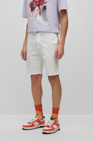 Short Hugo Boss Slim-fit Chino In Stretch-cotton Gabardine Hombre Blancos | 20389-QJTL