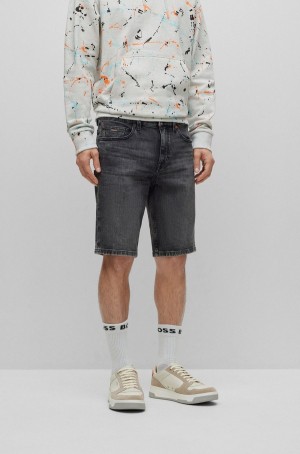 Short Hugo Boss Slim-fit In Black Comodidad-stretch Denim Hombre Grises Oscuro | 91380-NILA