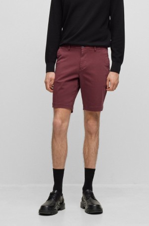 Short Hugo Boss Slim-fit In Stretch Algodon Hombre Rojos Oscuro | 25780-UWRH