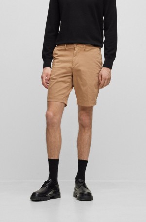 Short Hugo Boss Slim-fit In Stretch Algodon Hombre Marrom Claro | 56823-OMQF