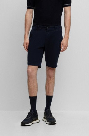 Short Hugo Boss Slim-fit In Stretch-cotton Gabardine Hombre Azules Oscuro | 90354-DTIU
