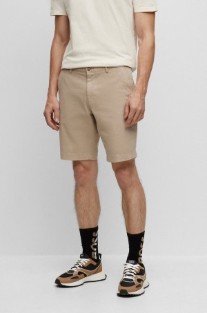 Short Hugo Boss Slim-fit In Stretch-cotton Gabardine Hombre Beige Claro | 68371-LYWP