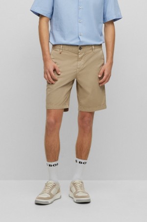 Short Hugo Boss Slim-fit Regular-rise In Stretch Algodon Hombre Beige | 43786-VBFL