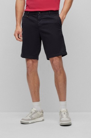 Short Hugo Boss Slim-fit Regular-rise In Stretch Algodon Hombre Negros | 61950-PLEW