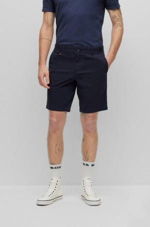 Short Hugo Boss Slim-fit Regular-rise In Stretch Algodon Hombre Azules Oscuro | 85316-NGAH