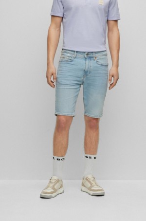 Short Hugo Boss Tapered-fit In Comodidad-stretch Denim Hombre Azules Claro | 72856-LYBM
