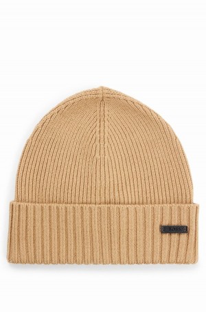 Sombreros Hugo Boss Acanalado In Responsible Virgin Lana Hombre Beige | 49027-VZOA