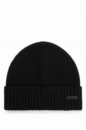 Sombreros Hugo Boss Acanalado In Responsible Virgin Lana Hombre Negros | 14602-FBMP