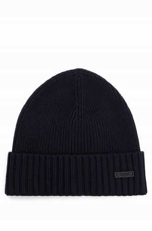 Sombreros Hugo Boss Acanalado In Responsible Virgin Lana Hombre Azules Oscuro | 61857-ISDJ