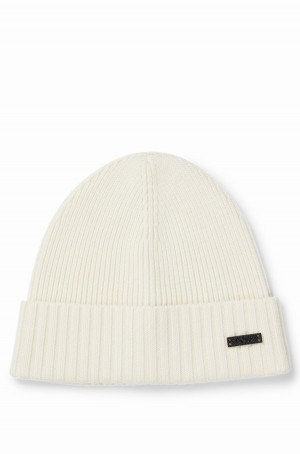 Sombreros Hugo Boss Acanalado In Responsible Virgin Lana Hombre Blancos | 50162-ZEDL