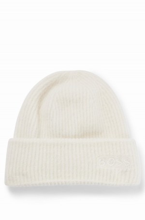 Sombreros Hugo Boss Acanalado With Embroidered Logo Mujer Blancos | 97348-MKJL