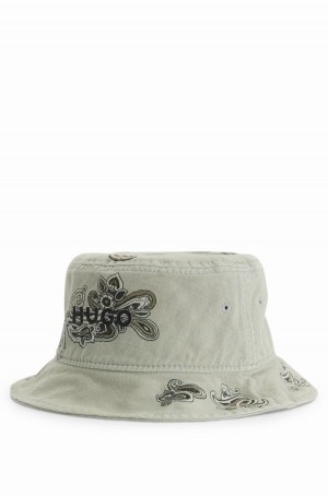 Sombreros Hugo Boss Algodon-twill Bucket With Paisley Motif And Logo Hombre Verdes Claro | 84971-POUZ