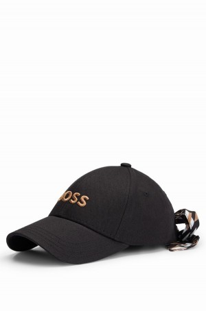 Sombreros Hugo Boss Algodon-twill With Logo And Signature-stripe Bow Mujer Negros | 52718-FQZN