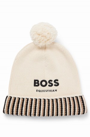 Sombreros Hugo Boss Equestrian Algodon Pom-pom With Embroidered Logo Mujer Beige Claro | 59670-SFJQ