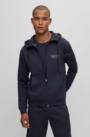 Sudadera con Capucha Hugo Boss Algodon-blend Zip-up With Logo Stripe Hombre Azules Oscuro | 49681-ZVKS