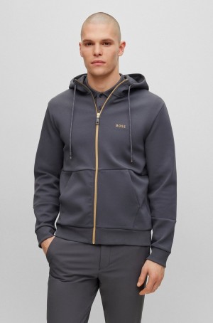 Sudadera con Capucha Hugo Boss Algodon-blend Zip-up With Embroidered Logo Hombre Grises Oscuro | 76520-OUZW