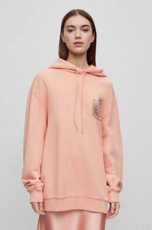 Sudadera con Capucha Hugo Boss Algodon-terry With Seasonal Motifs Mujer Naranjas Claro | 93476-ESMR