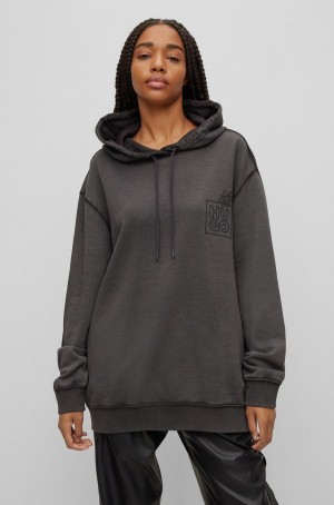 Sudadera con Capucha Hugo Boss Algodon-terry With Seasonal Motifs Mujer Negros | 23469-ILRH