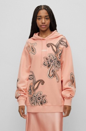 Sudadera con Capucha Hugo Boss Algodon-terry With Seasonal Motifs Mujer Naranjas Claro | 32901-GKBU
