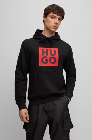 Sudadera con Capucha Hugo Boss Algodon-terry With Stacked Logo Print Hombre Negros | 31650-PHIF