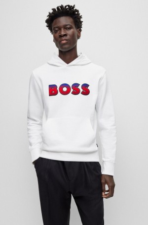Sudadera con Capucha Hugo Boss Algodon-terry Regular-fit With Degradé Logo Hombre Blancos | 30864-LXUF