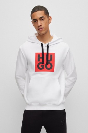 Sudadera con Capucha Hugo Boss Algodon-terry With Stacked Logo Print Hombre Blancos | 93826-MZCS