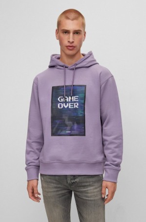Sudadera con Capucha Hugo Boss Algodon-terry With Seasonal Artwork Hombre Morados | 82316-APWO