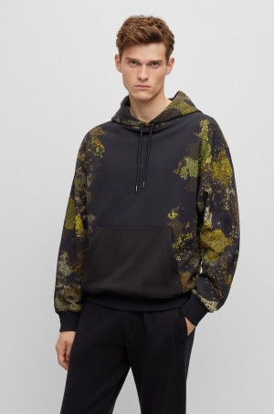 Sudadera con Capucha Hugo Boss Algodon-terry With Lichen-inspired Graphics Hombre Negros | 38570-LFTV