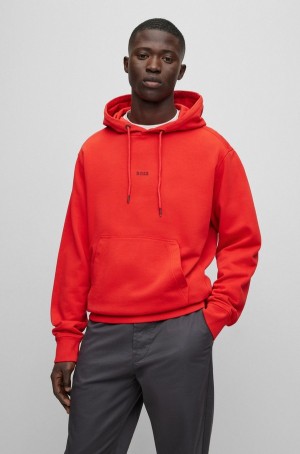 Sudadera con Capucha Hugo Boss Garment-dyed Algodon-terry With Tonal Logo Hombre Rojos | 72309-MVWZ