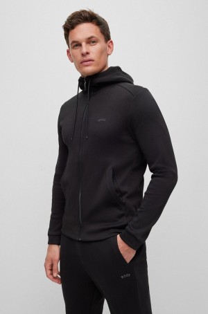 Sudadera con Capucha Hugo Boss Interlock-cotton Zip-up With Piqué Panel Hombre Negros | 08247-EDUB