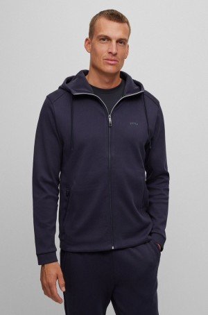 Sudadera con Capucha Hugo Boss Interlock-cotton Zip-up With Piqué Panel Hombre Azules Oscuro | 08539-KMWJ
