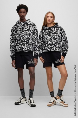 Sudadera con Capucha Hugo Boss Keith Haring Gender-neutral Algodon With Special Artwork Hombre Negros | 17509-UZCR